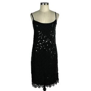 MAGGY LONDON Black Floral Sequin Mini Bodycon Slip Dress Women's Size 4 NWOT